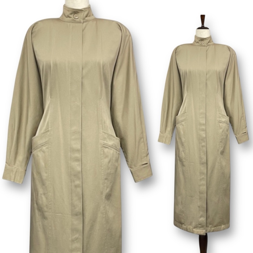 Alain Toussaint Vintage 80s Trench Coat Dress Khaki Cotton Minimalist Size 6